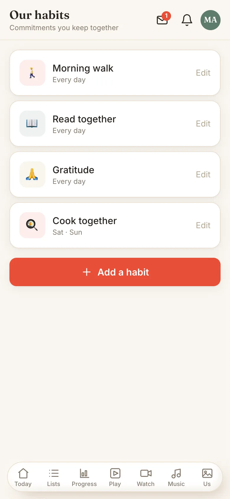 Tandem shared habits with per-partner completion