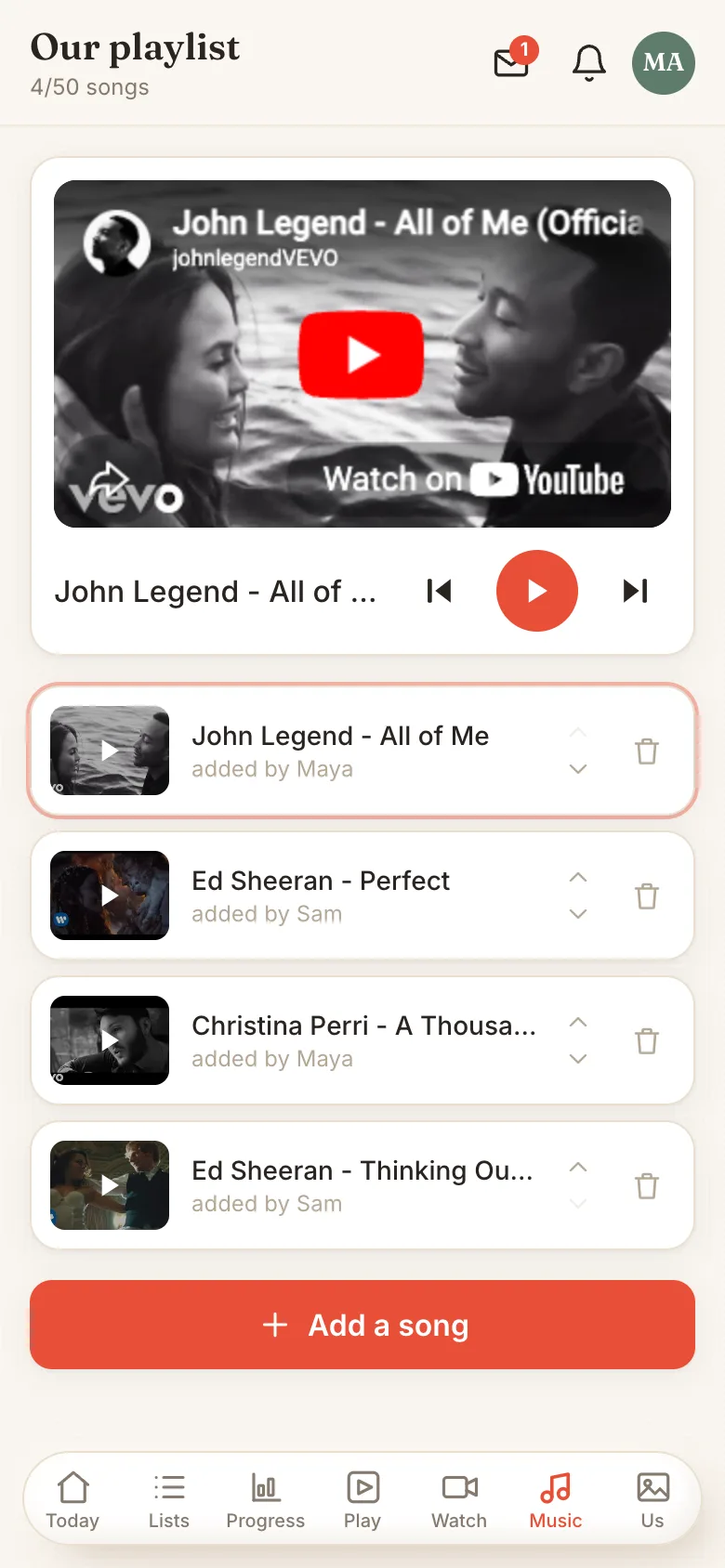 Tandem shared music playlist